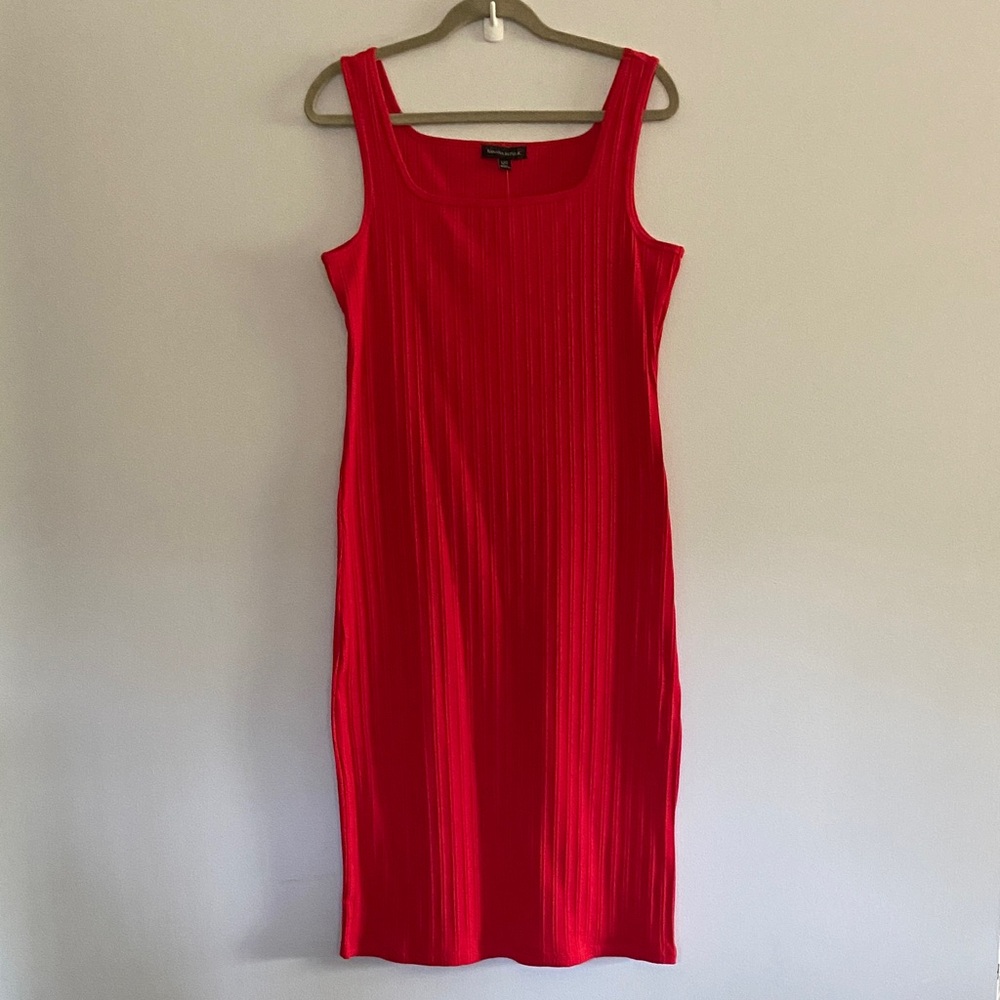 Banana Republic Red Ribbed Midi Tank Dress